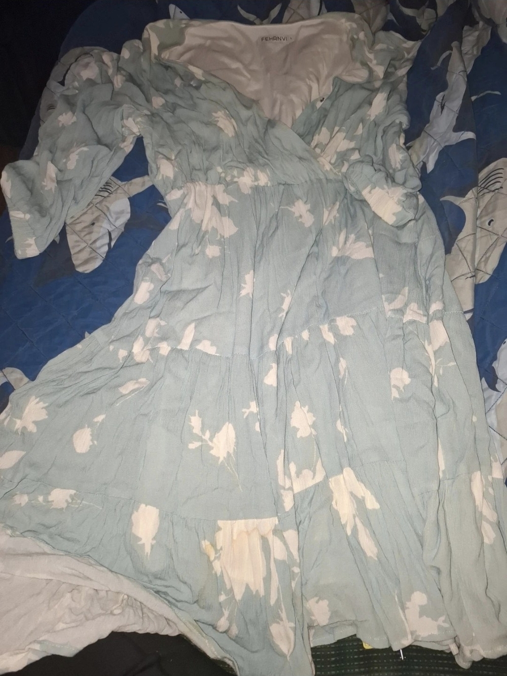 Light Blue Floral Tiered Maxi Dress